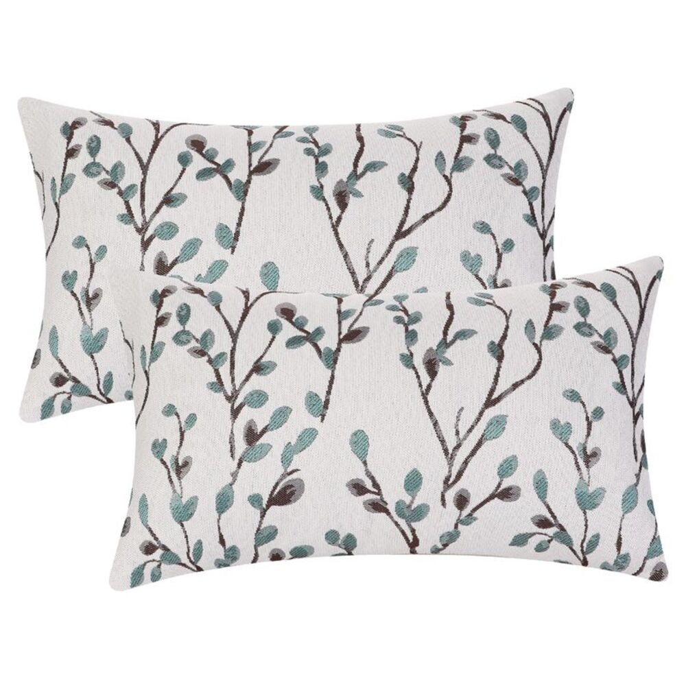2pcs Throw Pillow Cover Decorative Floral Pillow Cases 12 x 20 Inch Blue